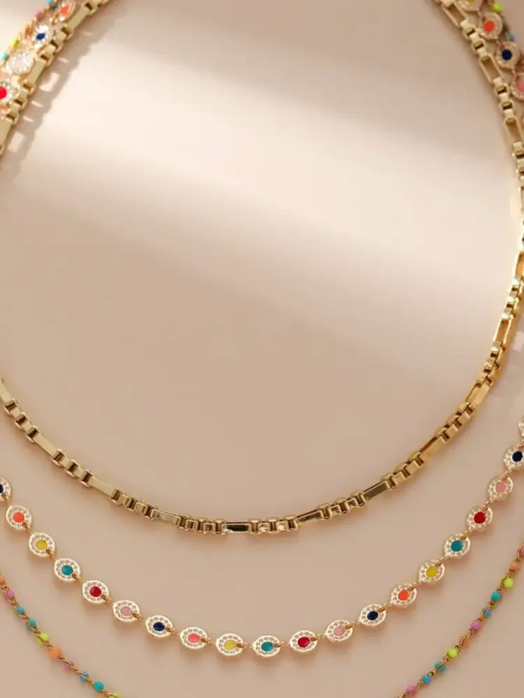 18K Gold-Plated Layered Resin Bead Necklace