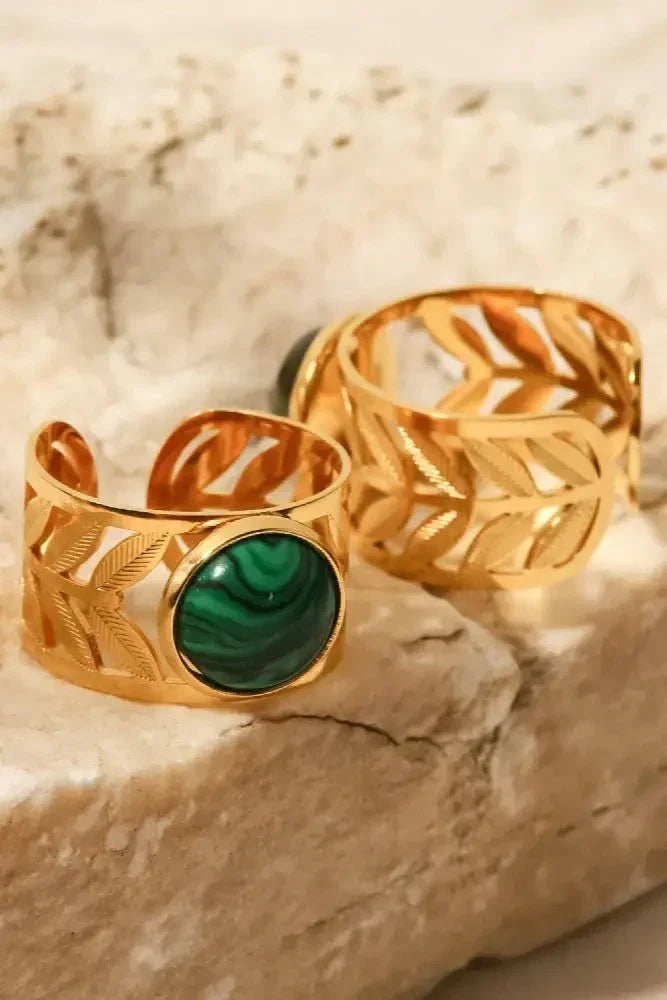 18k Gold Plated Malachite Leaf Ring - Update AvenueRingTrendsi10010044957437210010044957437218k Gold Plated Malachite Leaf RingMalachite