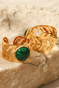 18k Gold Plated Malachite Leaf Ring - Update AvenueRingTrendsi10010044957437210010044957437218k Gold Plated Malachite Leaf RingMalachite