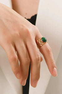 18k Gold Plated Malachite Leaf Ring - Update AvenueRingTrendsi10010044957437210010044957437218k Gold Plated Malachite Leaf RingMalachite