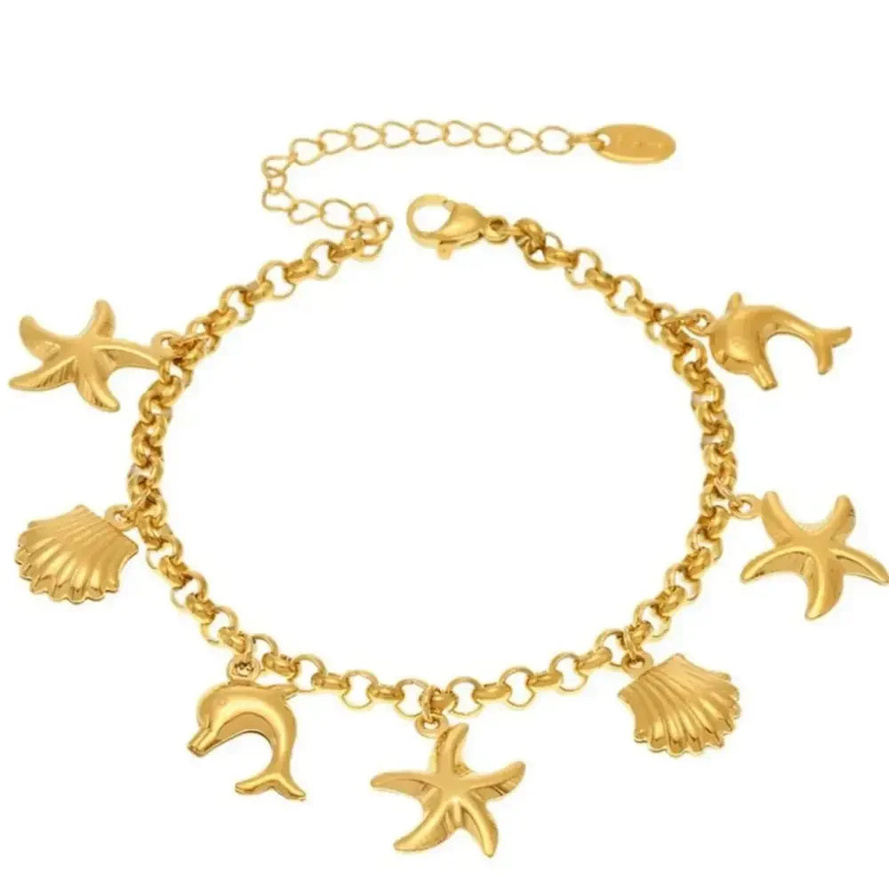 18K Gold-Plated Sea Shell Charm Bracelet