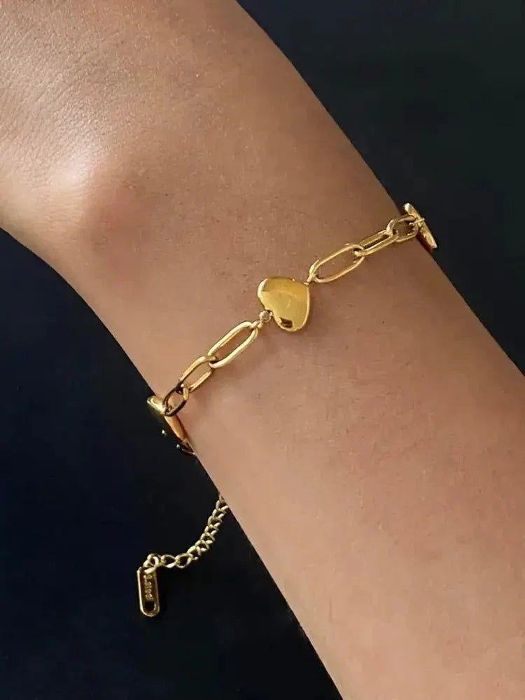 18K Gold - Plated Stainless Steel Heart Bracelet - Update AvenueBraceletsTrendsi10050007171126310050007171126318K Gold - Plated Stainless Steel Heart BraceletGold