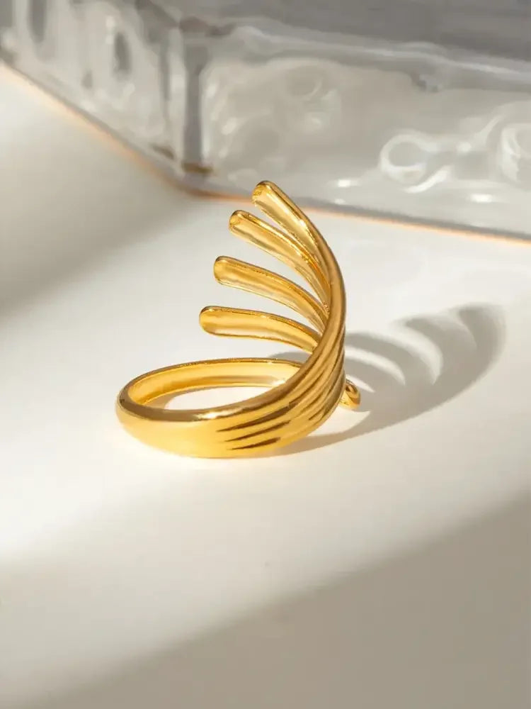 18K Gold-Plated Stainless Steel Irregular Lines Open Ring