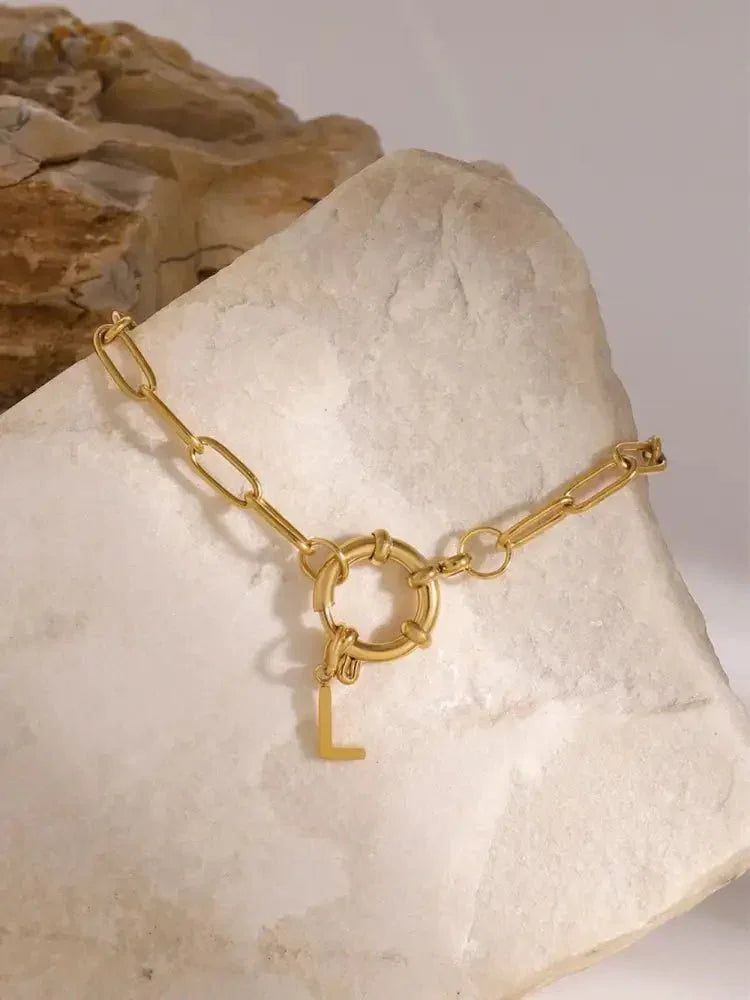 18K Gold - Plated Stainless Steel Letter L Bracelet - Update AvenueBraceletsTrendsi10050003822160310050003822160318K Gold - Plated Stainless Steel Letter L BraceletGold