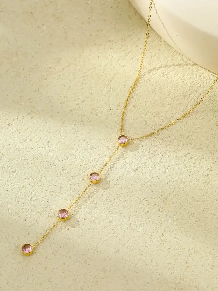 18K Gold-Plated Stainless Steel Zircon Y-Drop Necklace