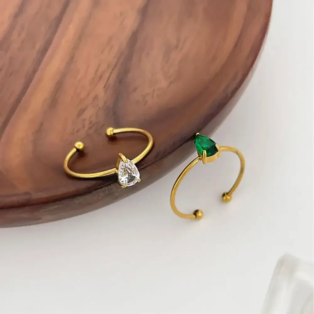 2-Piece 18K Gold-Plated Inlaid Zircon Open Ring