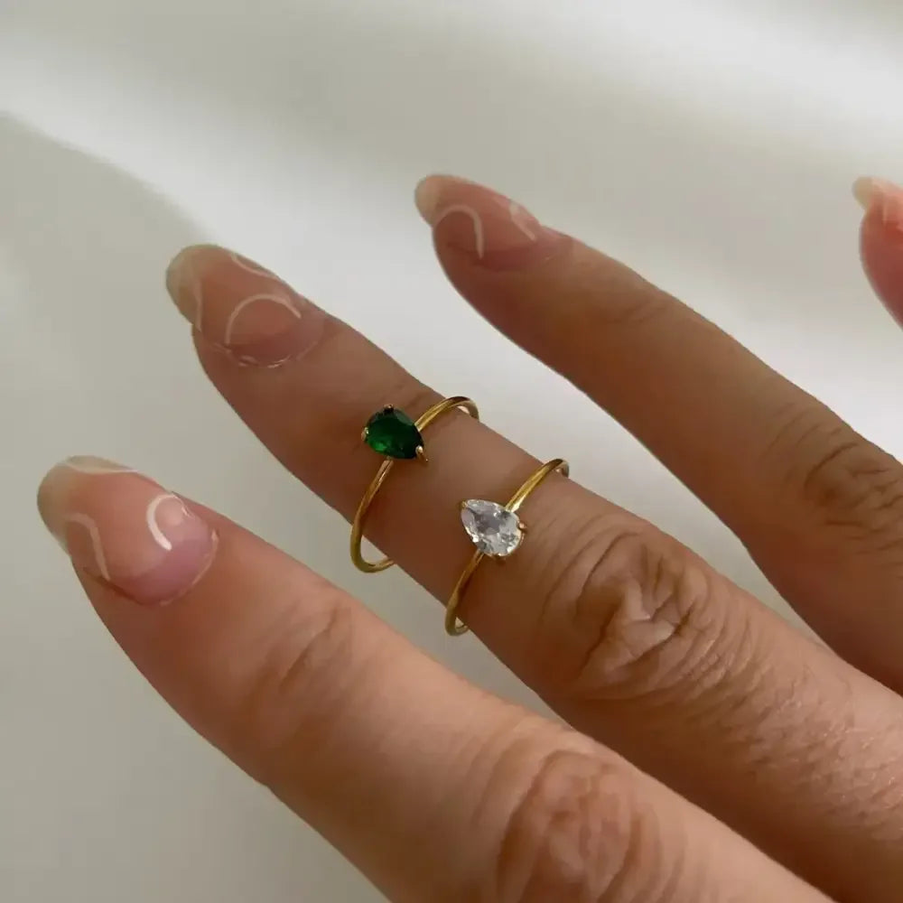 2-Piece 18K Gold-Plated Inlaid Zircon Open Ring
