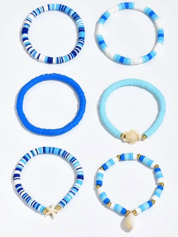 6-Piece Ceramic Beaded Shell Bracelet