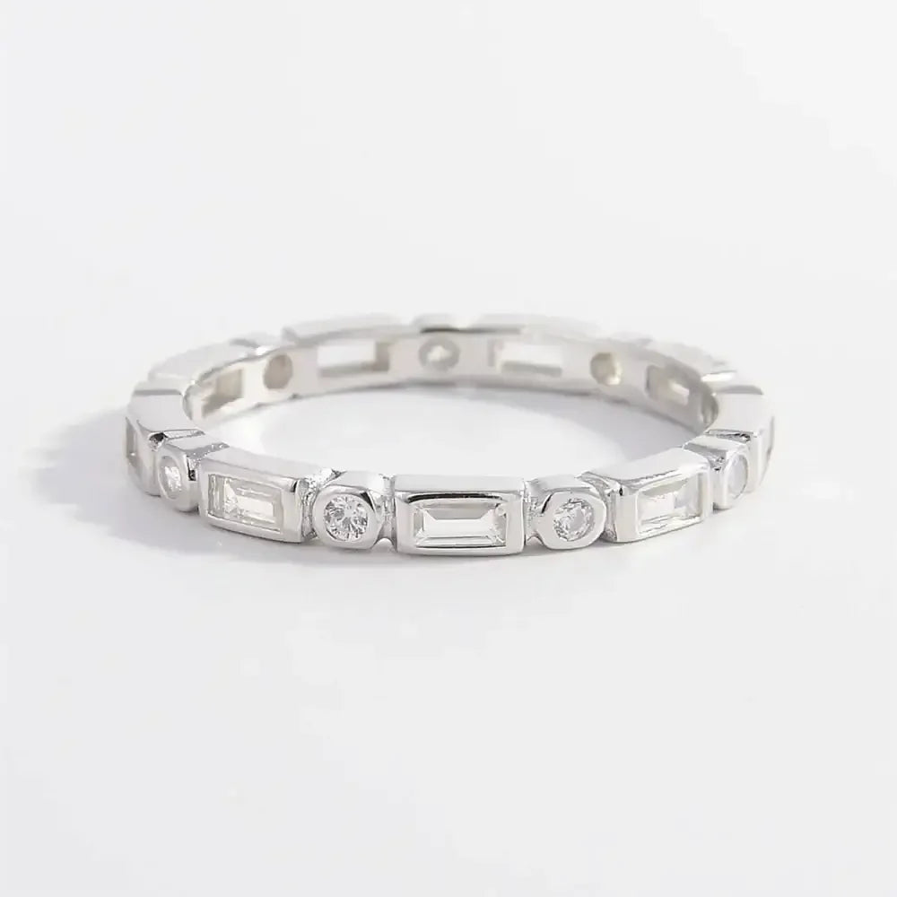 925 Sterling Silver Geometric Shape Zircon Ring