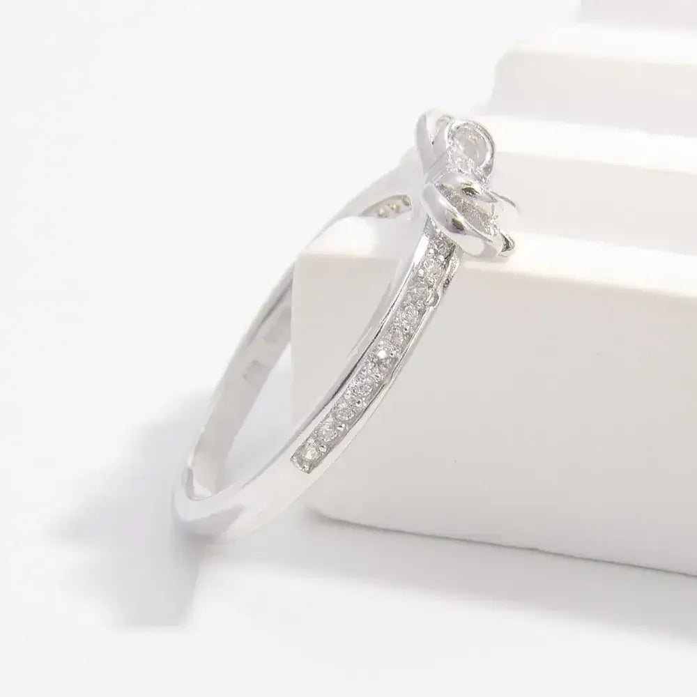 925 Sterling Silver Inlaid Zircon Bow Ring