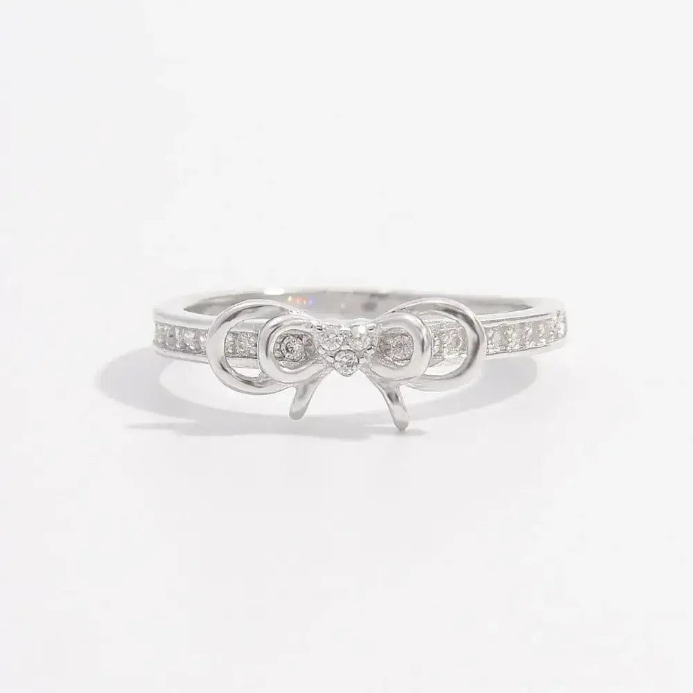 925 Sterling Silver Inlaid Zircon Bow Ring