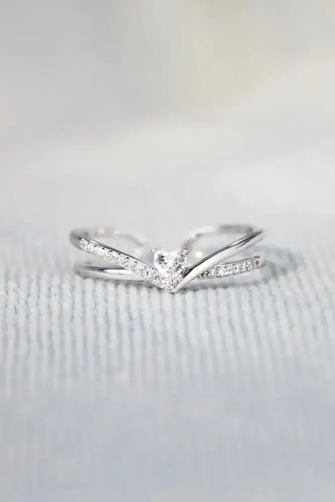 925 Sterling silver Inlaid Zircon Heart Open Ring