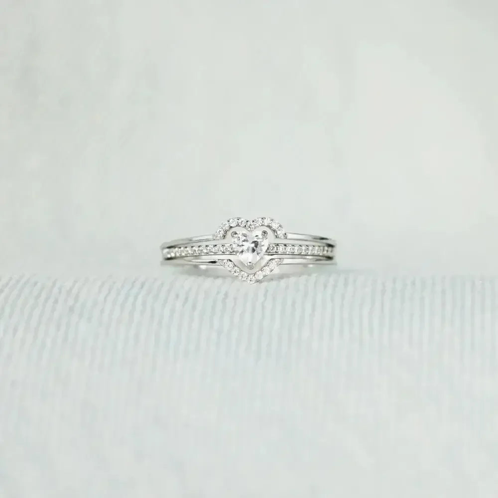 925 Sterling Silver Inlaid Zircon Heart Ring