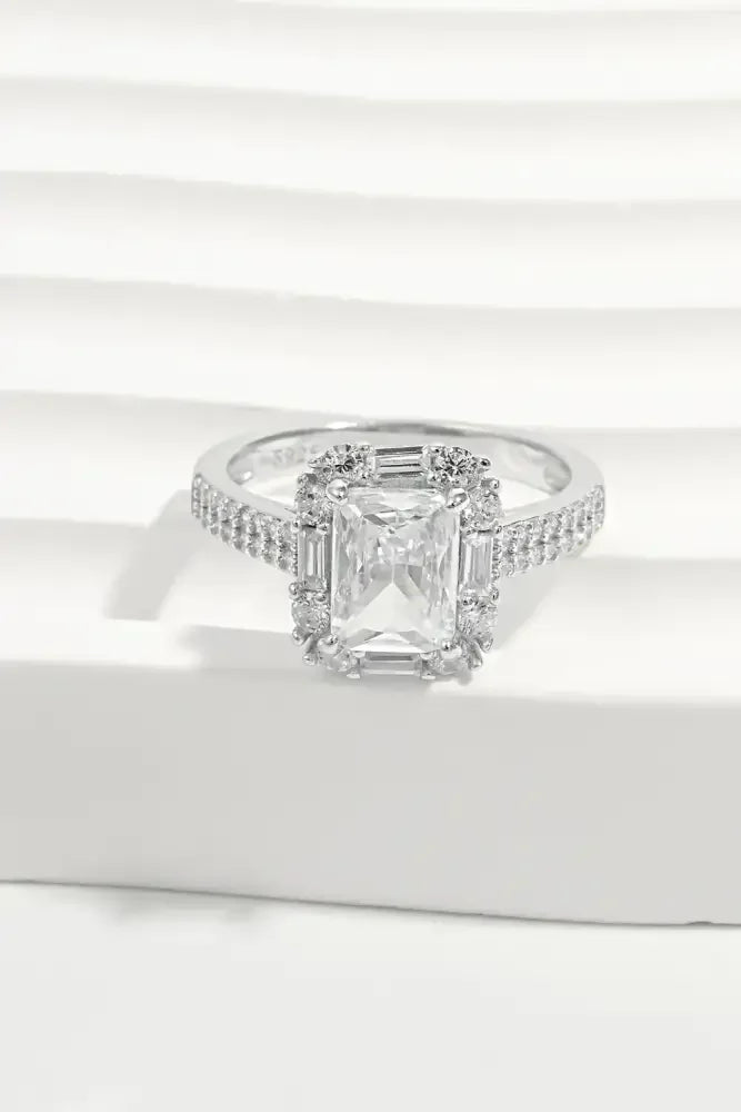 925 Sterling Silver Inlaid Zircon Square Ring