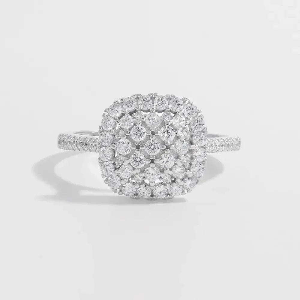 925 Sterling Silver Inlaid Zircon Square Shape Ring