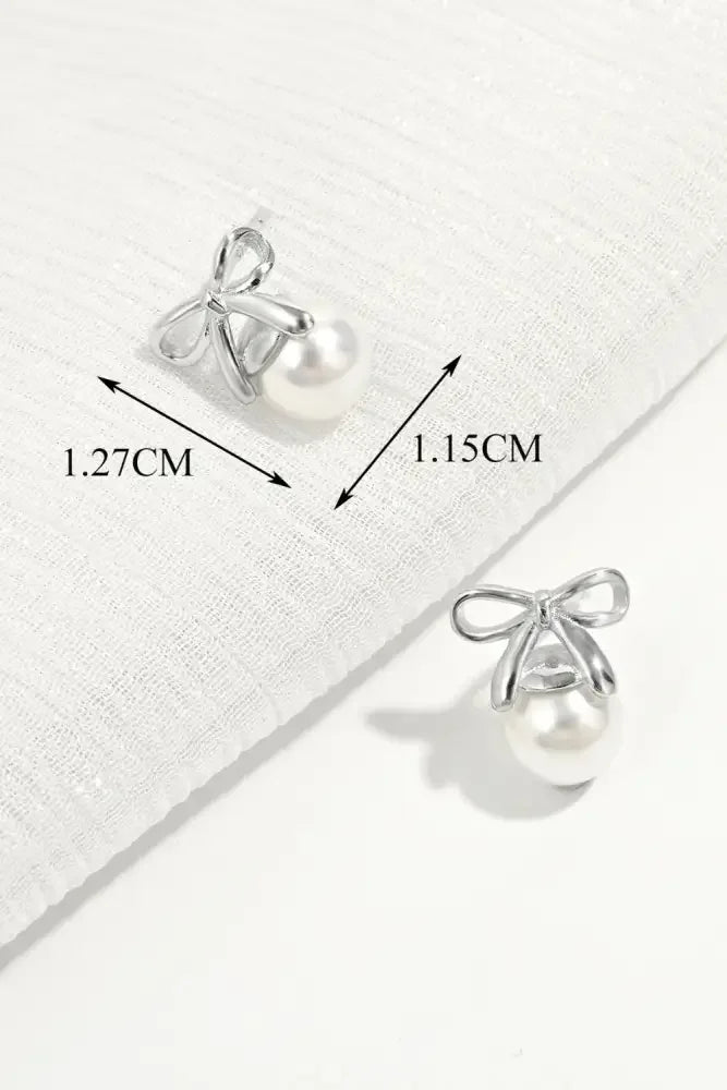 925 Sterling Silver Pearl Bow Earrings
