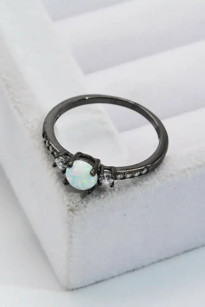925 Sterling Silver Round Opal Ring