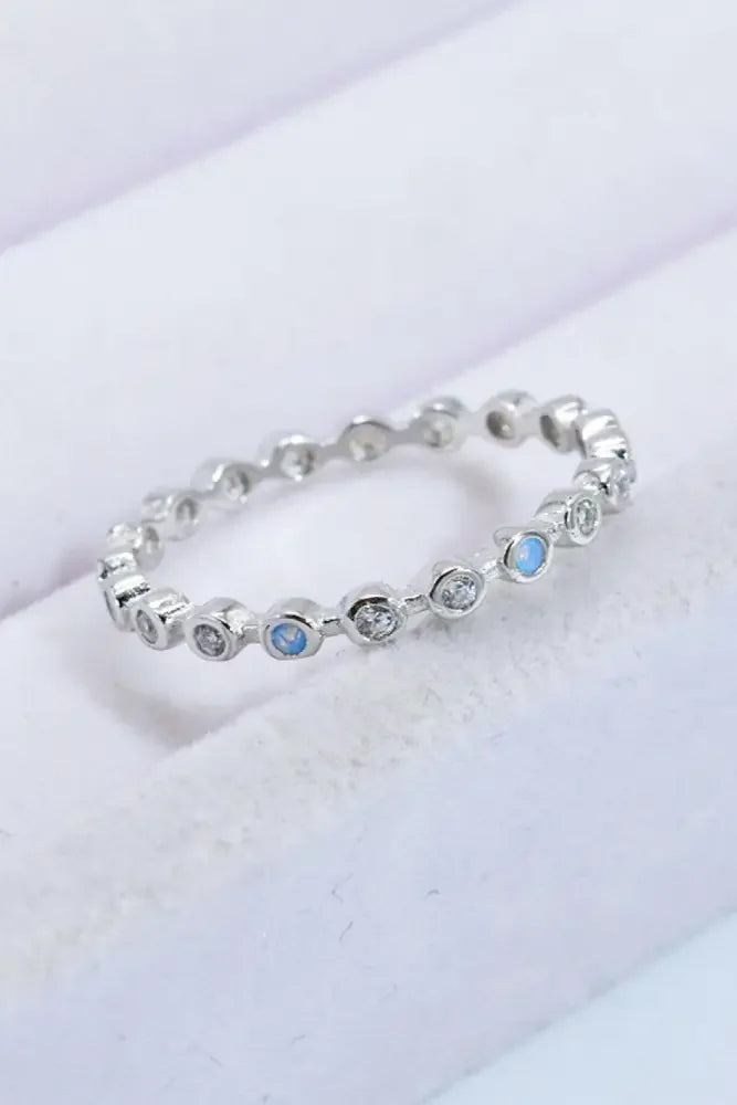 925 Sterling Silver Zircon and Natural Moonstone Ring