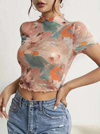 Abstract Print Ruffled Mock Neck Crop T-Shirt - Update AvenueT-ShirtsTrendsi100100347941725100100347941725a818ebe3 - 1ad1 - 4920 - 9299 - e6b0b898a994 - Max - OriginBurnt Coral