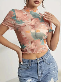 Abstract Print Ruffled Mock Neck Crop T-Shirt - Update AvenueT-ShirtsTrendsi10010034794172510010034794172592de8fcf - a686 - 4880 - 8231 - 35bb7112a1a0 - Max - OriginBurnt Coral