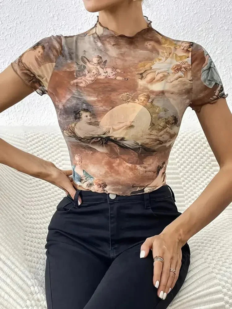 Abstract Print Ruffled Mock Neck Crop T-Shirt - Update AvenueT-ShirtsTrendsi100100347943350100100347943350de1b344d - de70 - 498d - b6c2 - c708b696a4c8 - Max - OriginCaramel