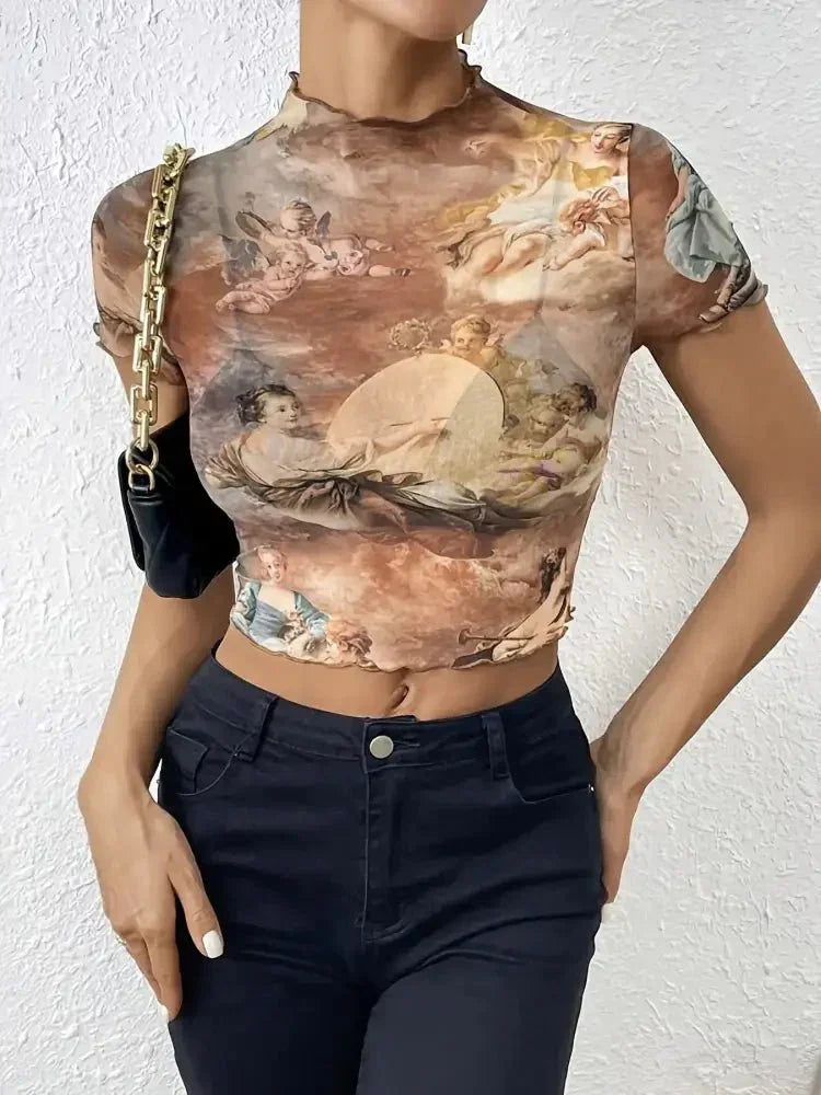 Abstract Print Ruffled Mock Neck Crop T-Shirt - Update AvenueT-ShirtsTrendsi10010034794335010010034794335089832159 - 21d8 - 479c - a352 - cca7dc1931b9 - Max - OriginCaramel