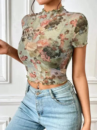Abstract Print Ruffled Mock Neck Crop T-Shirt - Update AvenueT-ShirtsTrendsi100100347947114100100347947114d49b07f3 - 2e70 - 4e6c - 8d55 - 06e21094672e - Max - OriginSage