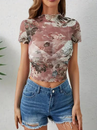 Abstract Print Ruffled Mock Neck Crop T-Shirt - Update AvenueT-ShirtsTrendsi1001003479476341001003479476340e12a0cf - 31e5 - 4b7c - b9ab - 4384530ffe70 - Max - OriginDusty Pink