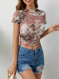Abstract Print Ruffled Mock Neck Crop T-Shirt - Update AvenueT-ShirtsTrendsi1001003479476341001003479476341c3998f5 - 8a5a - 468a - 8b8d - c7265734f156 - Max - OriginDusty Pink