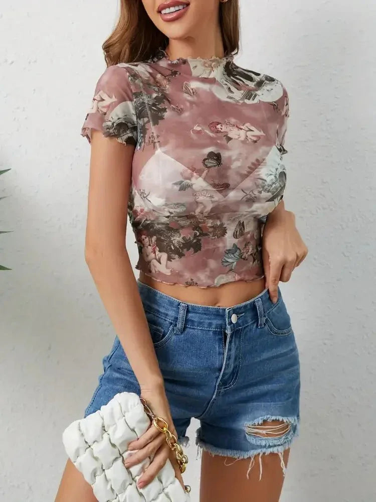Abstract Print Ruffled Mock Neck Crop T-Shirt - Update AvenueT-ShirtsTrendsi100100347947634100100347947634a1abe8cf - b6ec - 4c4e - abae - ce85e32974a1 - Max - OriginDusty Pink