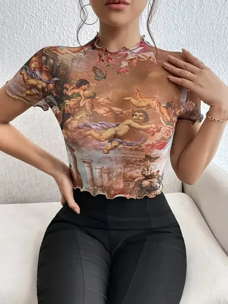 Abstract Print Ruffled Mock Neck Crop T-Shirt - Update AvenueT-ShirtsTrendsi100100347948996100100347948996063b21d8 - 729b - 403c - 908f - 7eb9bdb080dc - Max - OriginOchre