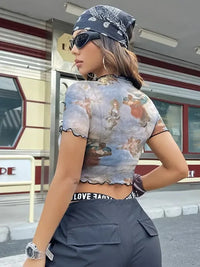 Abstract Print Ruffled Mock Neck Crop T-Shirt - Update AvenueT-ShirtsTrendsi1001003479493661001003479493663028ea75 - c583 - 4c5b - b27a - 088d7a8fc182 - Max - OriginDusty Blue