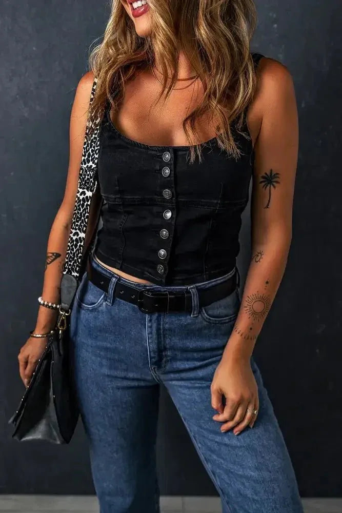 Acid Wash Buttoned Cropped Slim Denim Tank Top - Update AvenueTanks & CamisTrendsi100100601996186100100601996186a483d984 - 40c7 - 4135 - ab80 - 728b94f26332 - Max - OriginBlack
