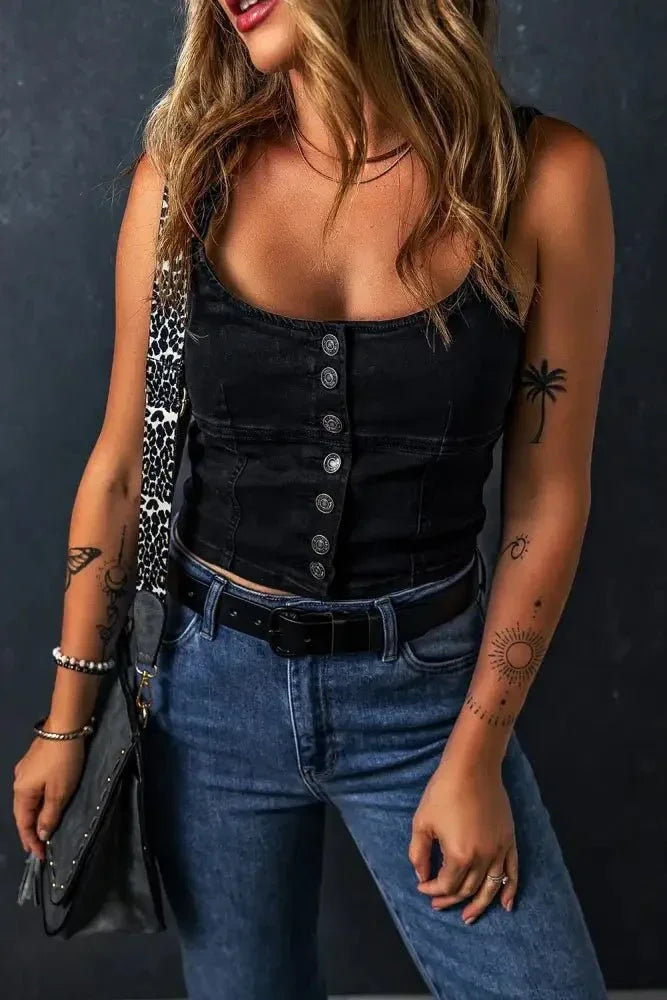 Acid Wash Buttoned Cropped Slim Denim Tank Top - Update AvenueTanks & CamisTrendsi100100601996186100100601996186092cf7a3 - 5ef3 - 426a - 9d07 - ca85bfd73443 - Max - OriginBlack