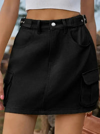Adjustable Waist Denim Skirt with Pockets - Update AvenueDenim Dresses & SkirtsTrendsi1001008323411161001008323411165eba2d85 - 15fc - 4327 - afea - e8591f3301e4 - MaxBlack