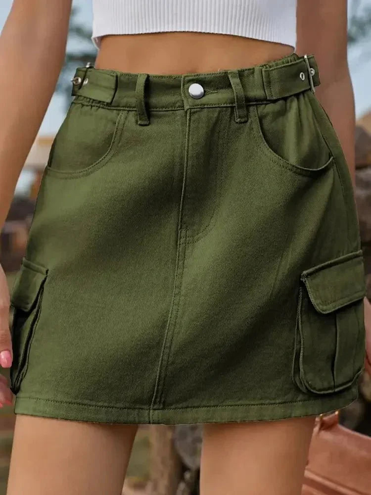 Adjustable Waist Denim Skirt with Pockets - Update AvenueDenim Dresses & SkirtsTrendsi1001008323463631001008323463636ddef347 - ba34 - 48e2 - b08d - 993c05a7bac3 - MaxArmy Green