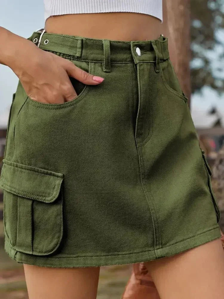 Adjustable Waist Denim Skirt with Pockets - Update AvenueDenim Dresses & SkirtsTrendsi1001008323463631001008323463637576253d - 2a7a - 48a0 - bb3d - 0e3f811b1c52 - MaxArmy Green