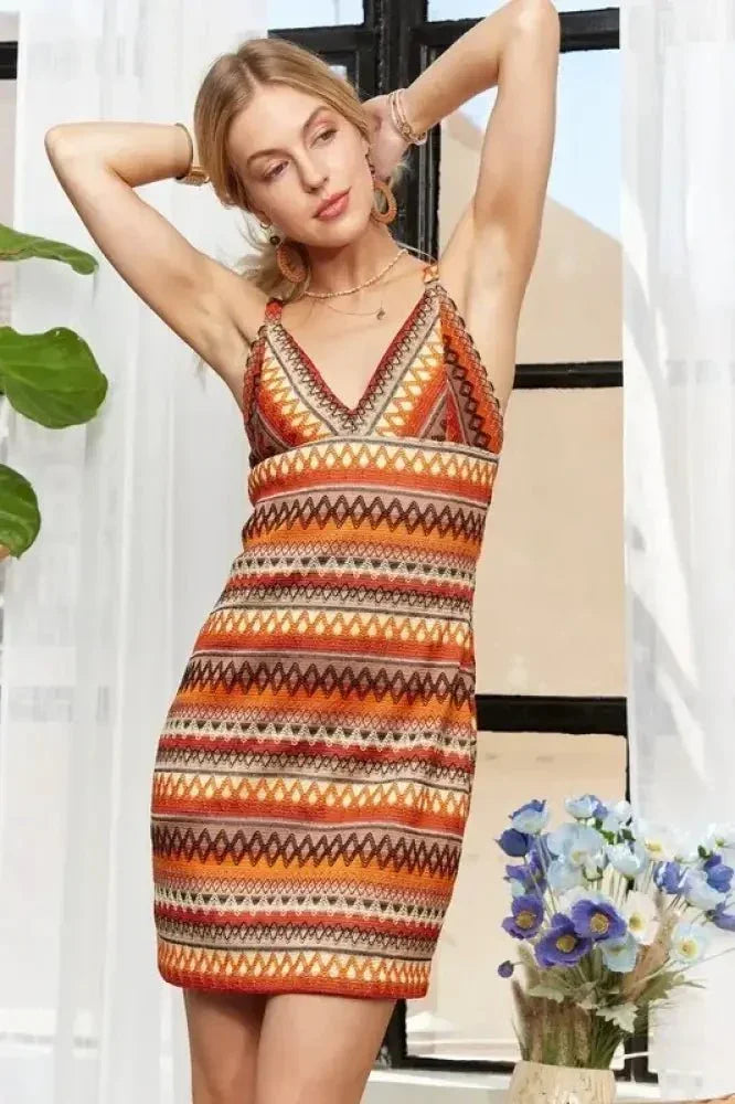 ADORA Contrast Striped V - Neck Mini Dress - Update AvenueFestival VibesTrendsi100100887781052100100887781052ec316a5b - bd01 - 4ffb - 92af - 59af52aaefdc - MaxOrange Multicolor