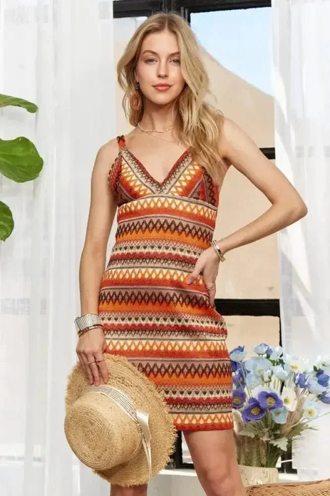 ADORA Contrast Striped V - Neck Mini Dress - Update AvenueFestival VibesTrendsi1001008877810521001008877810521543fb83 - c2d4 - 470a - 8206 - 9d3ee50b22c6 - MaxOrange Multicolor