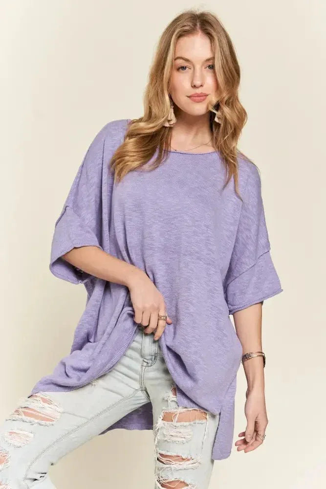ADORA Drop Shoulder Loose Fit Knit Tunic Top - Update AvenueT-ShirtsTrendsi1001003821413921001003821413925755600eaa834dbdbc043e87b15bba0c - Max - OriginLAVENDER