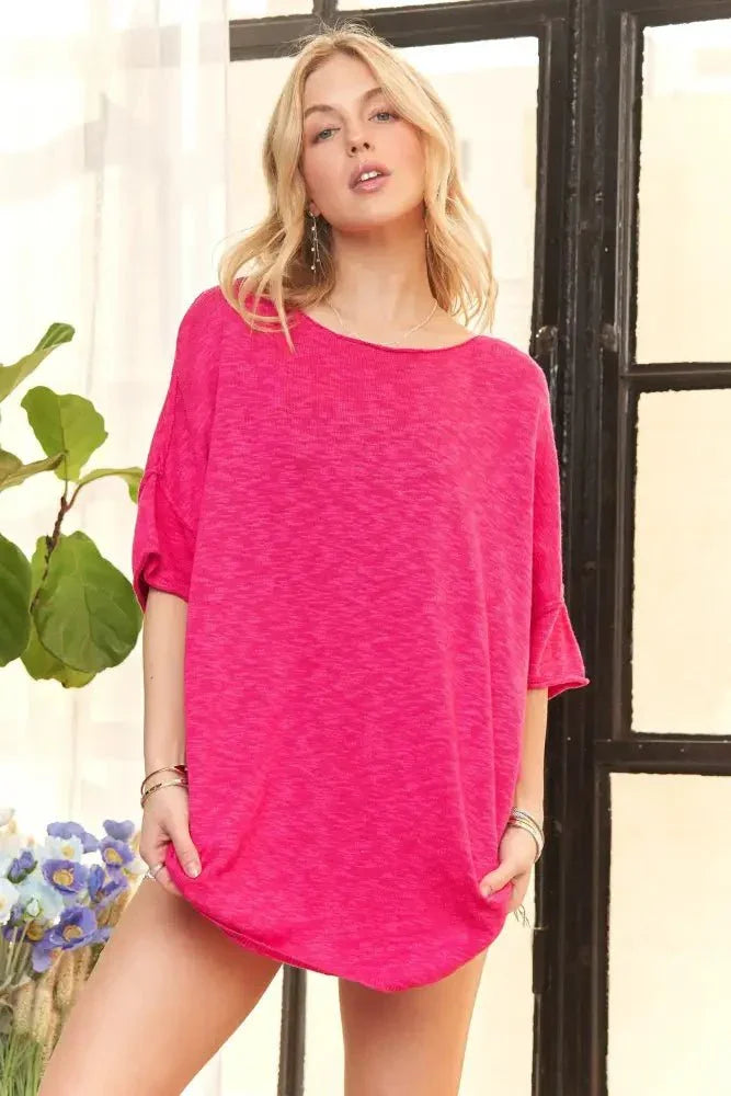 ADORA Drop Shoulder Loose Fit Knit Tunic Top - Update AvenueT-ShirtsTrendsi100100734651732100100734651732c538e23de44f4048b93d5cd0ae8215a7 - Max - OriginFUCHSIA
