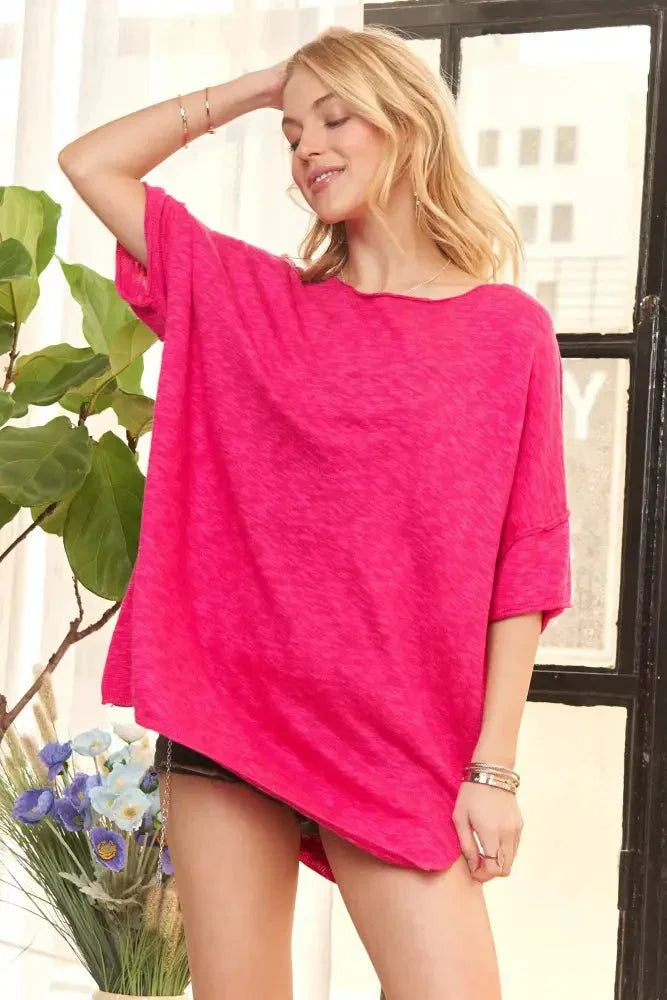 ADORA Drop Shoulder Loose Fit Knit Tunic Top - Update AvenueT-ShirtsTrendsi10010073465173210010073465173293b6a8c4cb504e10b6ea0e8f94e82a54 - Max - OriginFUCHSIA