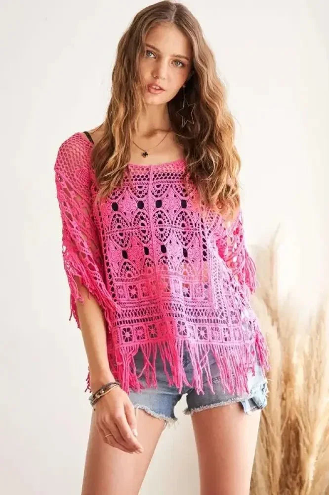 ADORA Fringe Hem Crochet Top - Update AvenueBoho VibesTrendsi10010098909132210010098909132261fc836a85c043218087dfe31455465a - Max - OriginHOT PINK