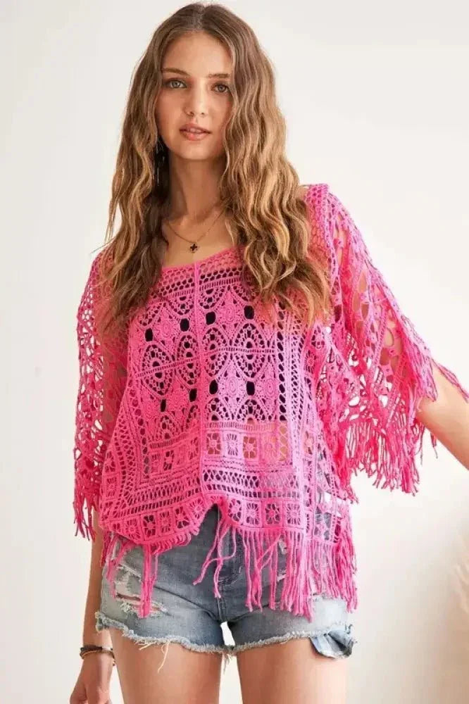 ADORA Fringe Hem Crochet Top - Update AvenueBoho VibesTrendsi10010098909132210010098909132226c93d17f099452d94803292826846c6 - Max - OriginHOT PINK