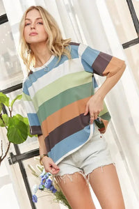 ADORA Multi Color Stripe Casual Top - Update AvenueT-ShirtsTrendsi100100635841645100100635841645d9cea81af9d74b3f8697c0bbea457f3f - Max - OriginSAGE/OLIVE
