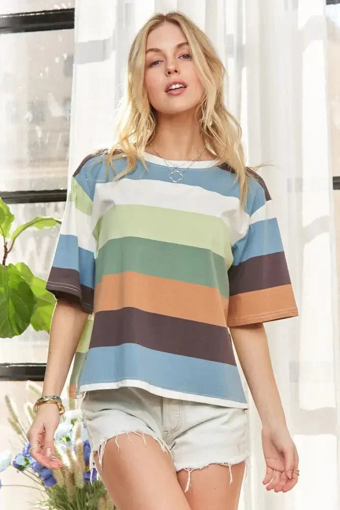 ADORA Multi Color Stripe Casual Top - Update AvenueT-ShirtsTrendsi1001006358416451001006358416454a2a0b5d950a44af95d3c221dc15a7b4 - Max - OriginSAGE/OLIVE