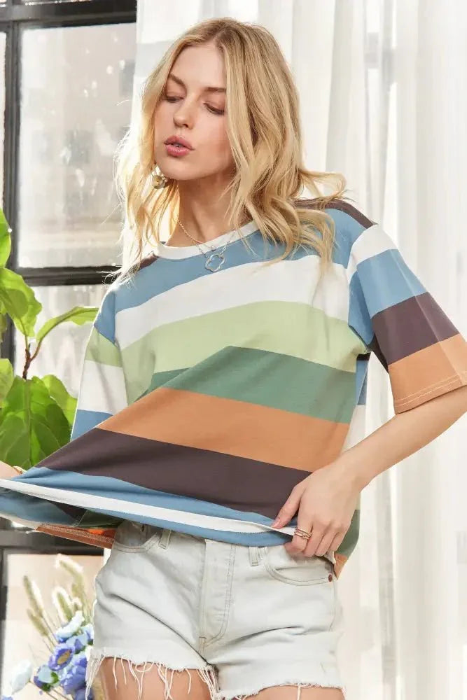 ADORA Multi Color Stripe Casual Top - Update AvenueT-ShirtsTrendsi1001006358416451001006358416454a99de73b875408db3ad697cfbf025d4 - Max - OriginSAGE/OLIVE