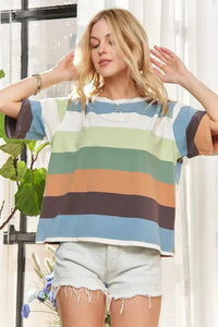 ADORA Multi Color Stripe Casual Top - Update AvenueT-ShirtsTrendsi10010063584164510010063584164598d3894de313414ca707489e83fbfbe9 - Max - OriginSAGE/OLIVE