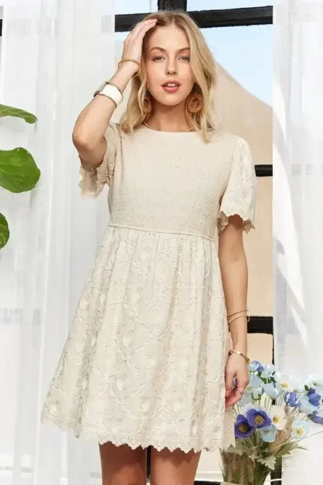 ADORA Rround Neck Crinkle Babydoll Dress - Update AvenueTrendsi100100210321302100100210321302319b0687bbee44bcbad2289100845663 - Max - OriginBEIGE