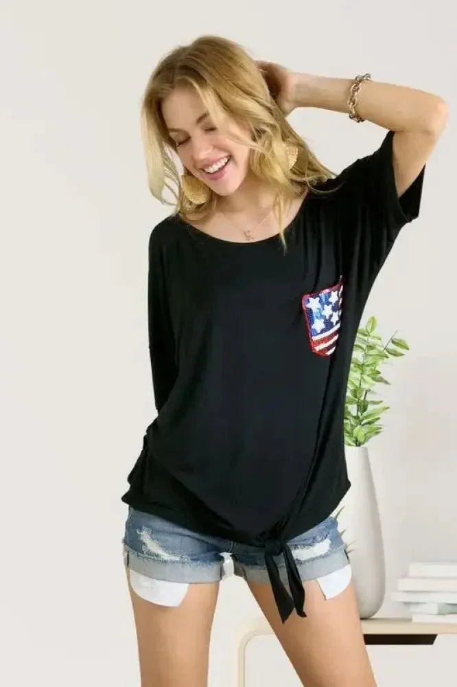 ADORA Sequin US Flag Pocketed Top - Update AvenueT-ShirtsTrendsi10010020977199710010020977199724d158a5868f41f6a90f4228163f7502 - Max - OriginBlack